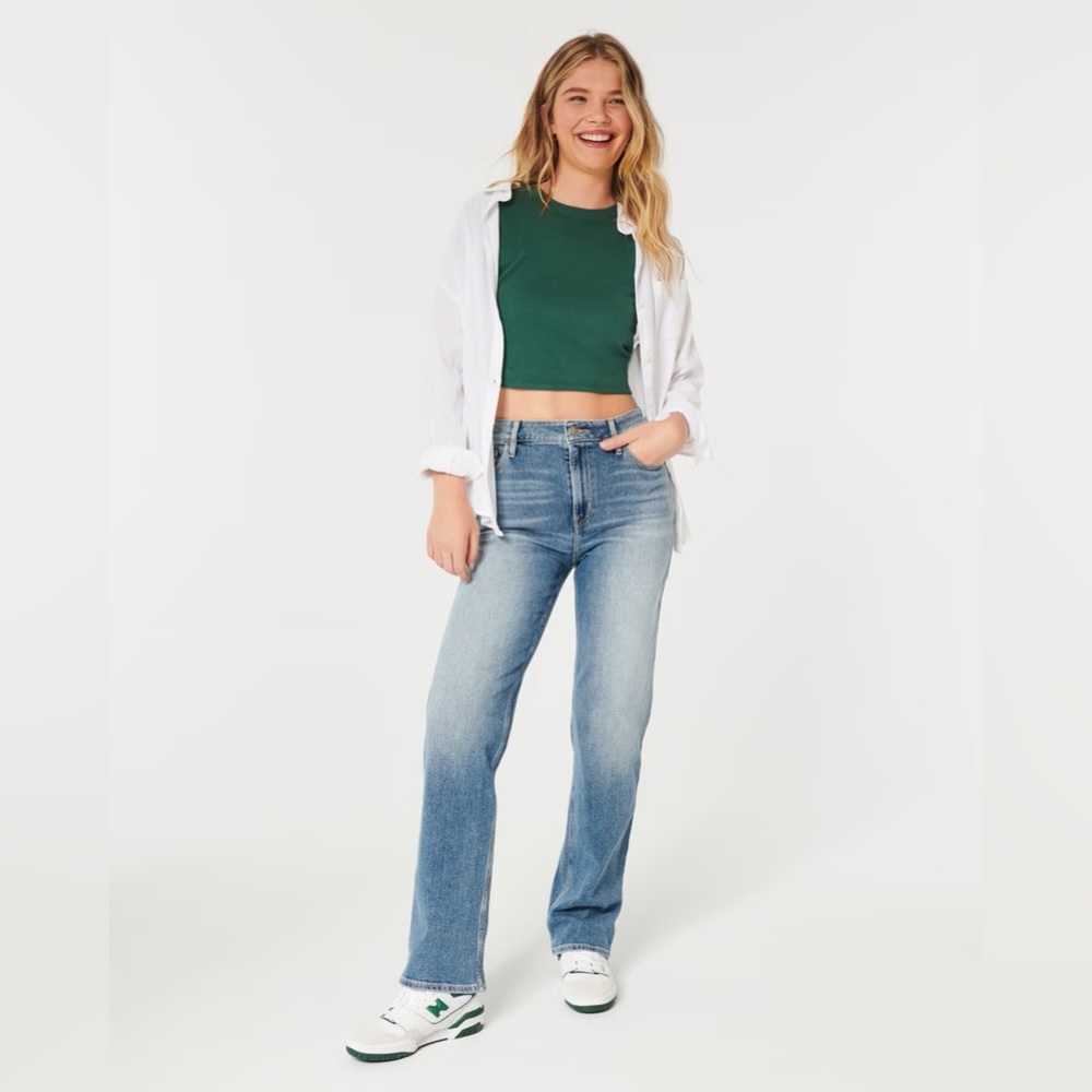 Hollister Ultra high-rise light wash dad jeans.